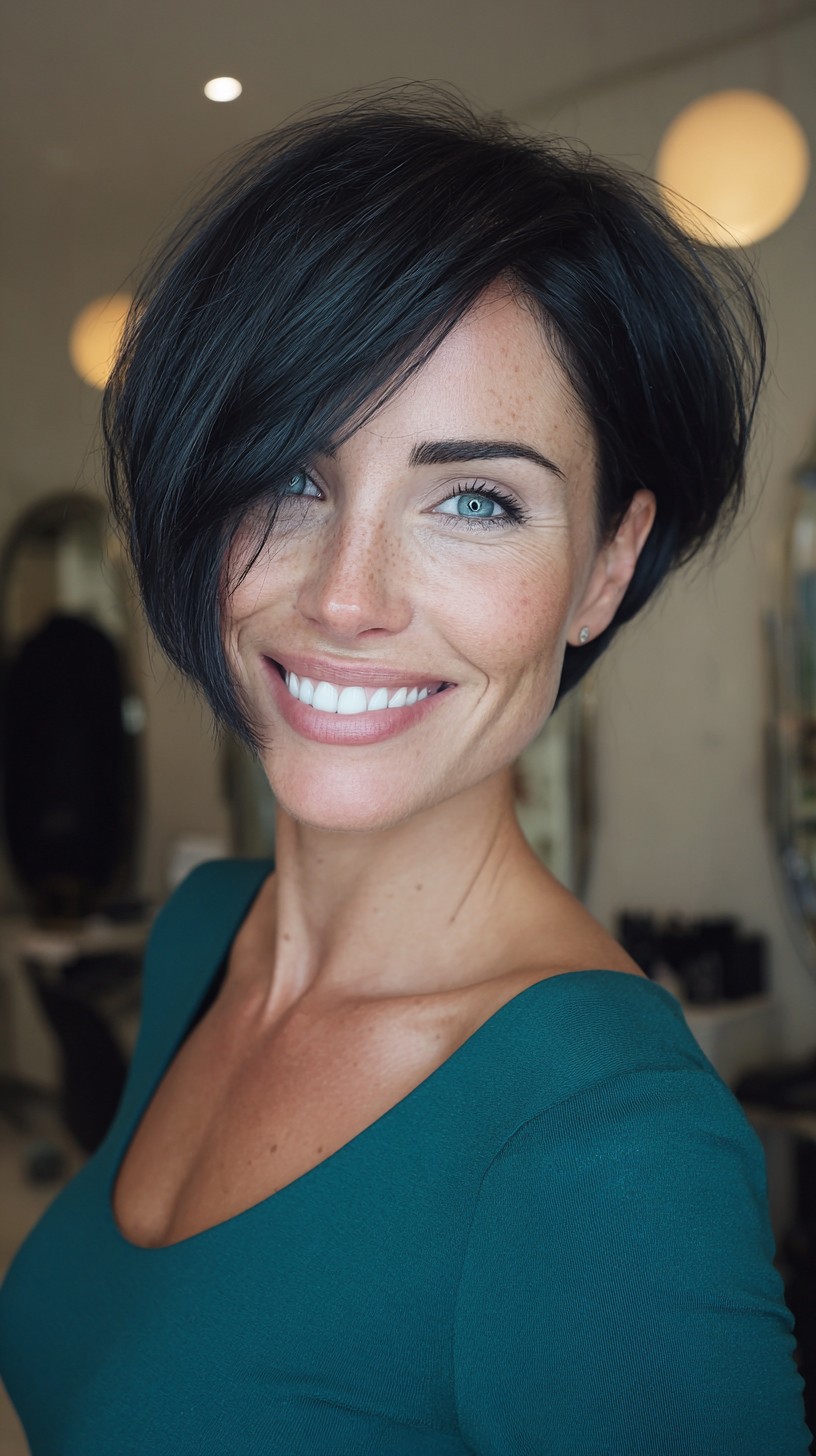 Deep-Side Asymmetrical Chin-Length Stacked Bob