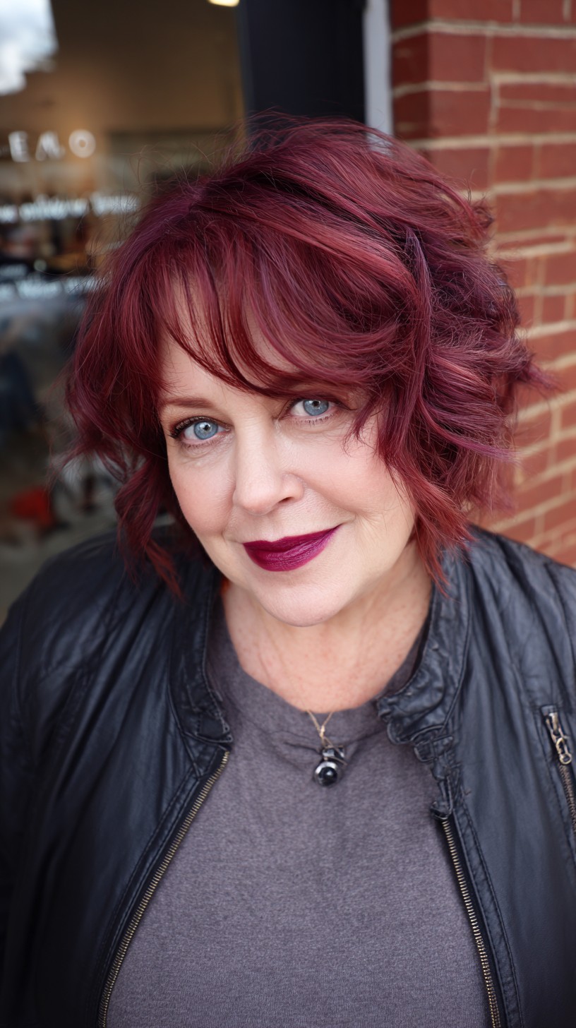 Dimensional Berry Textured Chin-Length Shag with Face-Framing Feathers
