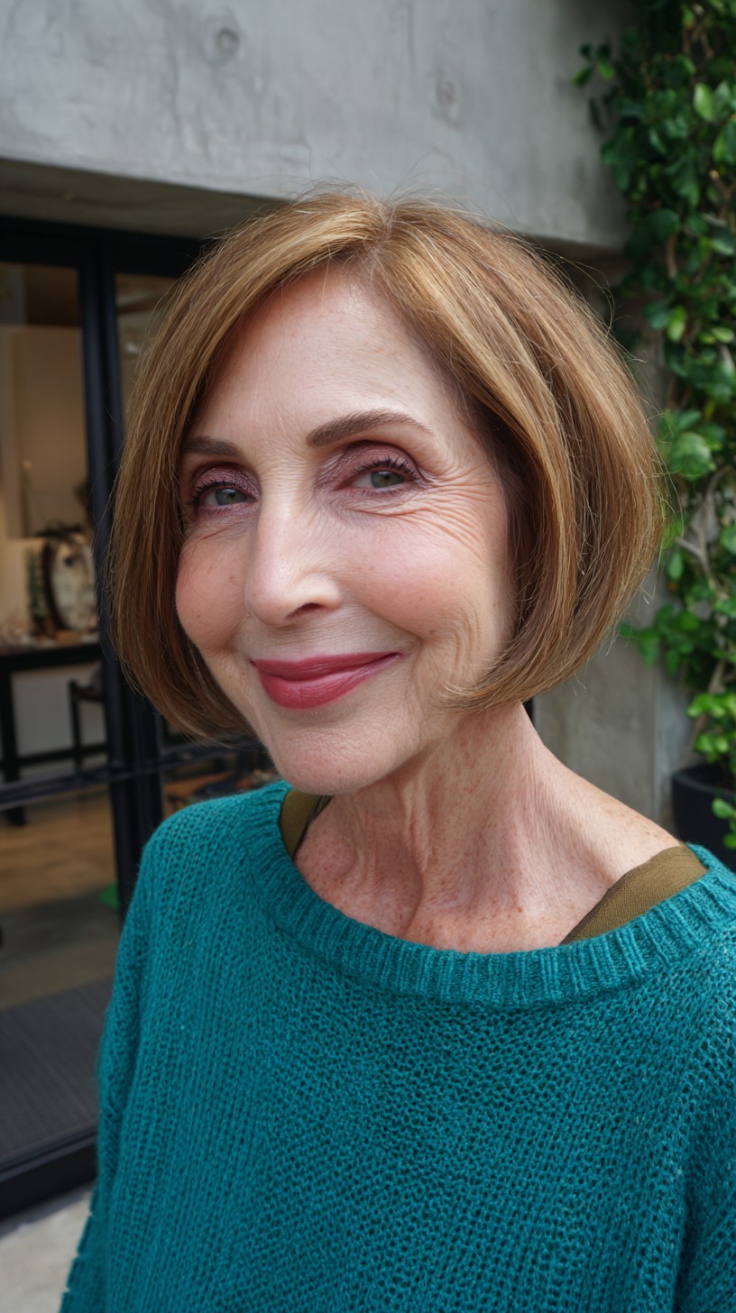 Face-Framing Chin-Length Rounded Bob with Internal Graduation and Root Melt