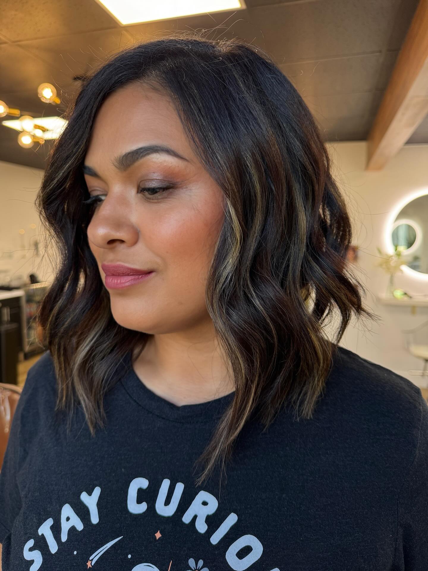Face-Framing Subtle Balayage Textured Shoulder-Length Lob