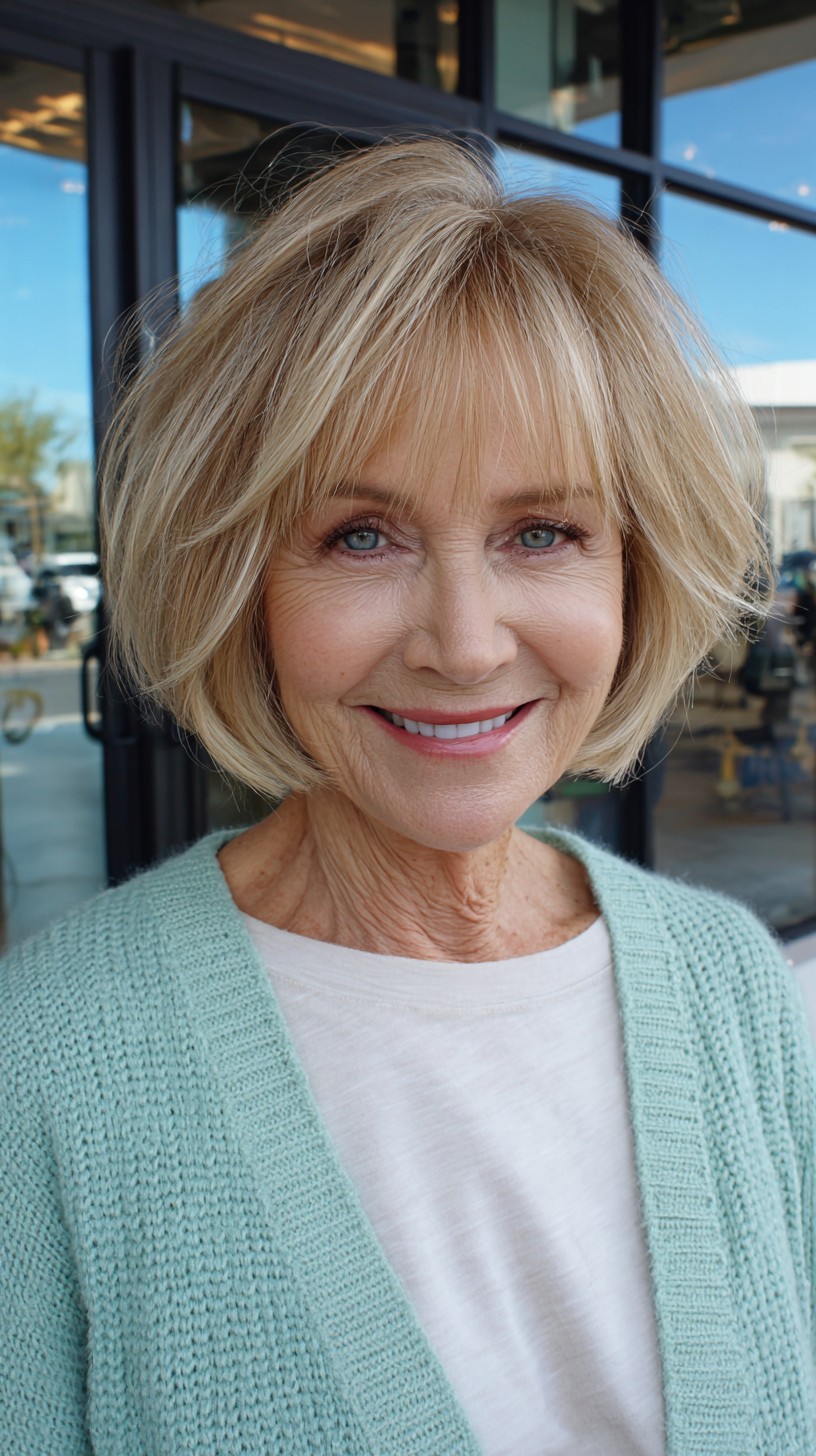 Feathered Chin-Length Rounded Bob with Wispy Micro-Bangs