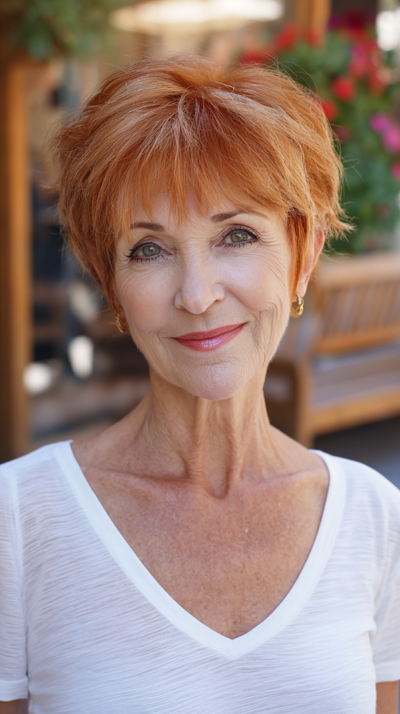 Feathered Copper Pixie with Soft Micro-Bangs and Lifted Crown