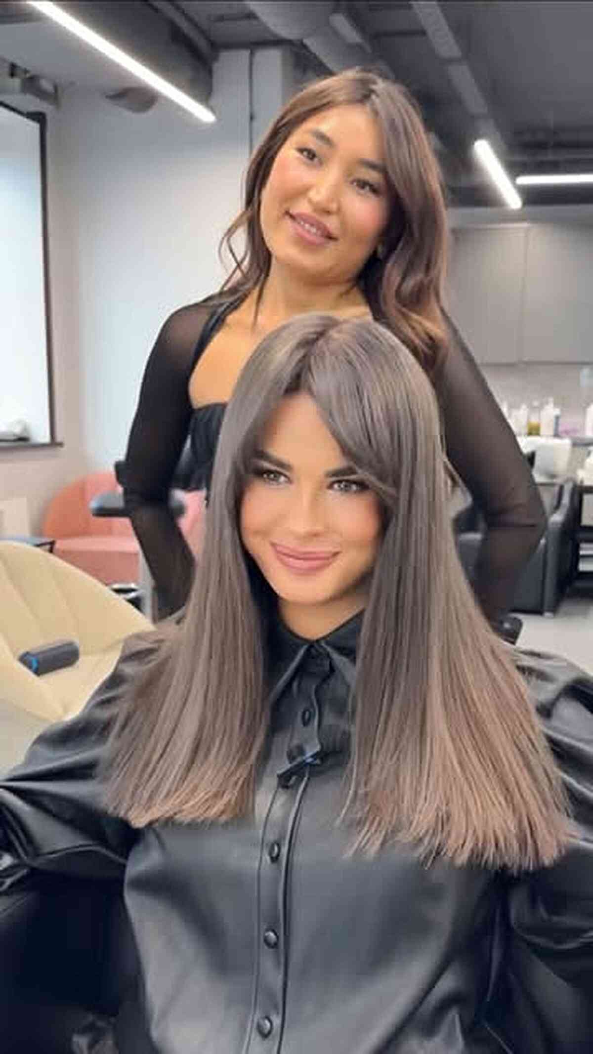 Long Blunt Curtain Bangs with Sleek Length