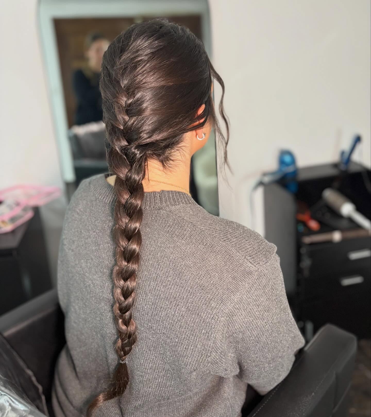 Long Sleek French Braid with Soft Face-Framing Tendrils