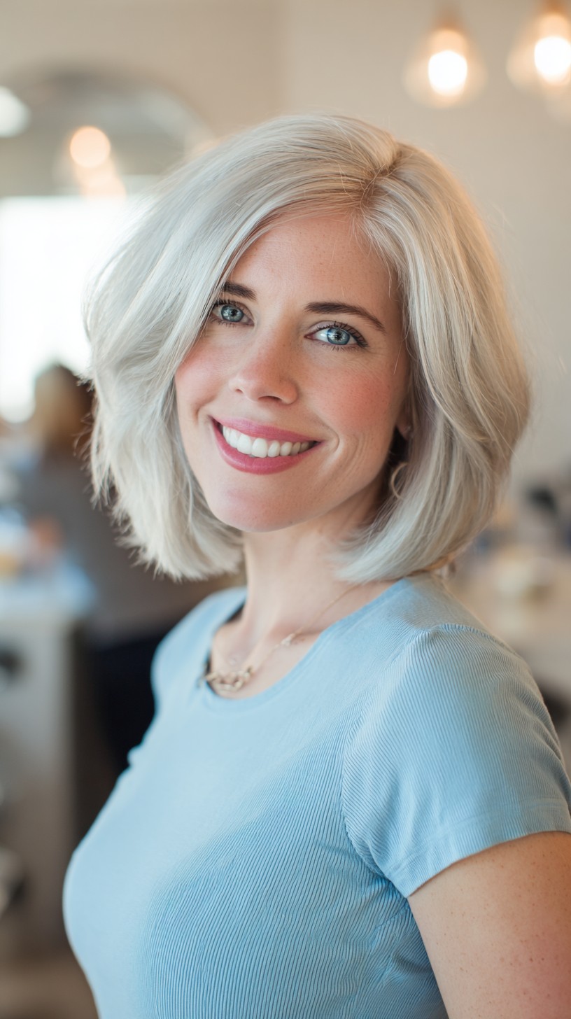 Platinum Silver Chin-Length Bob with Internal Graduation