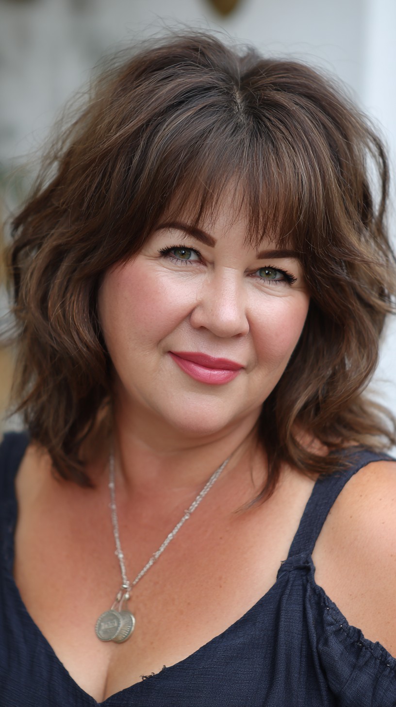Root-Lifted Shoulder Shag with Soft Curtain Micro-Bangs