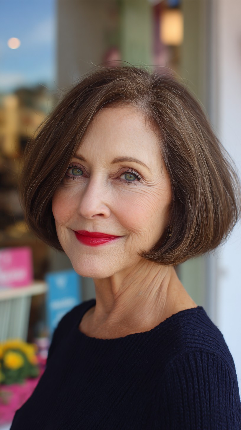 Rounded Chin-Length Bob with Rooted Chestnut and Internal Graduation