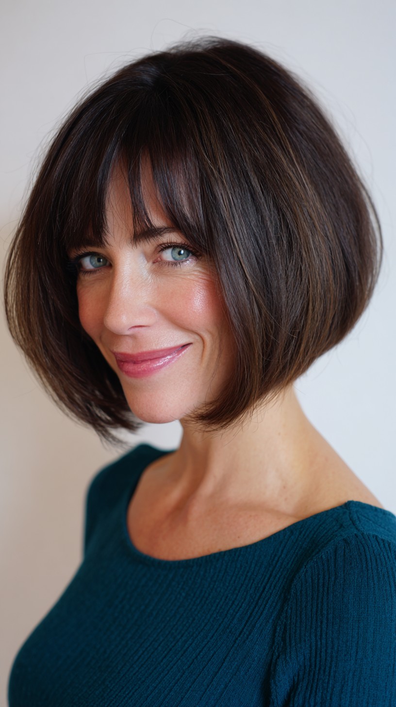 Rounded Chin-Length Volumized Bob with Soft Blunt Fringe