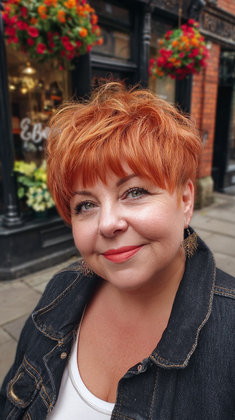 Short Copper Pixie with Feathered Crown and Micro Fringe