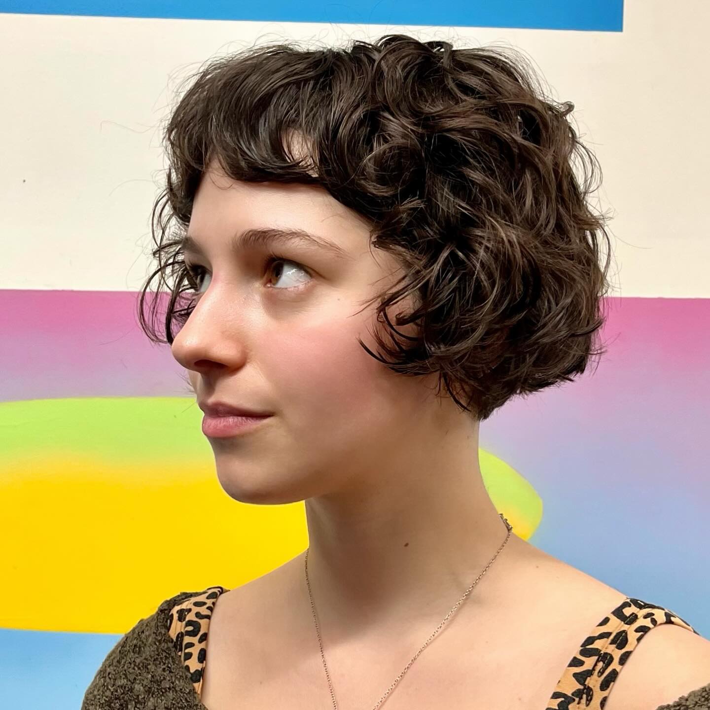Short Curly Chin-Length Bob with Soft Micro Bangs