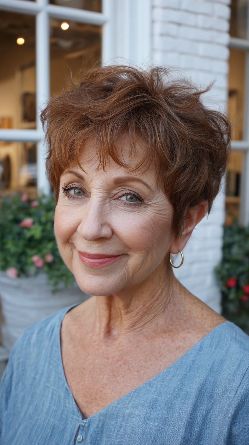 Short Feathered Copper Pixie with Piecey Fringe