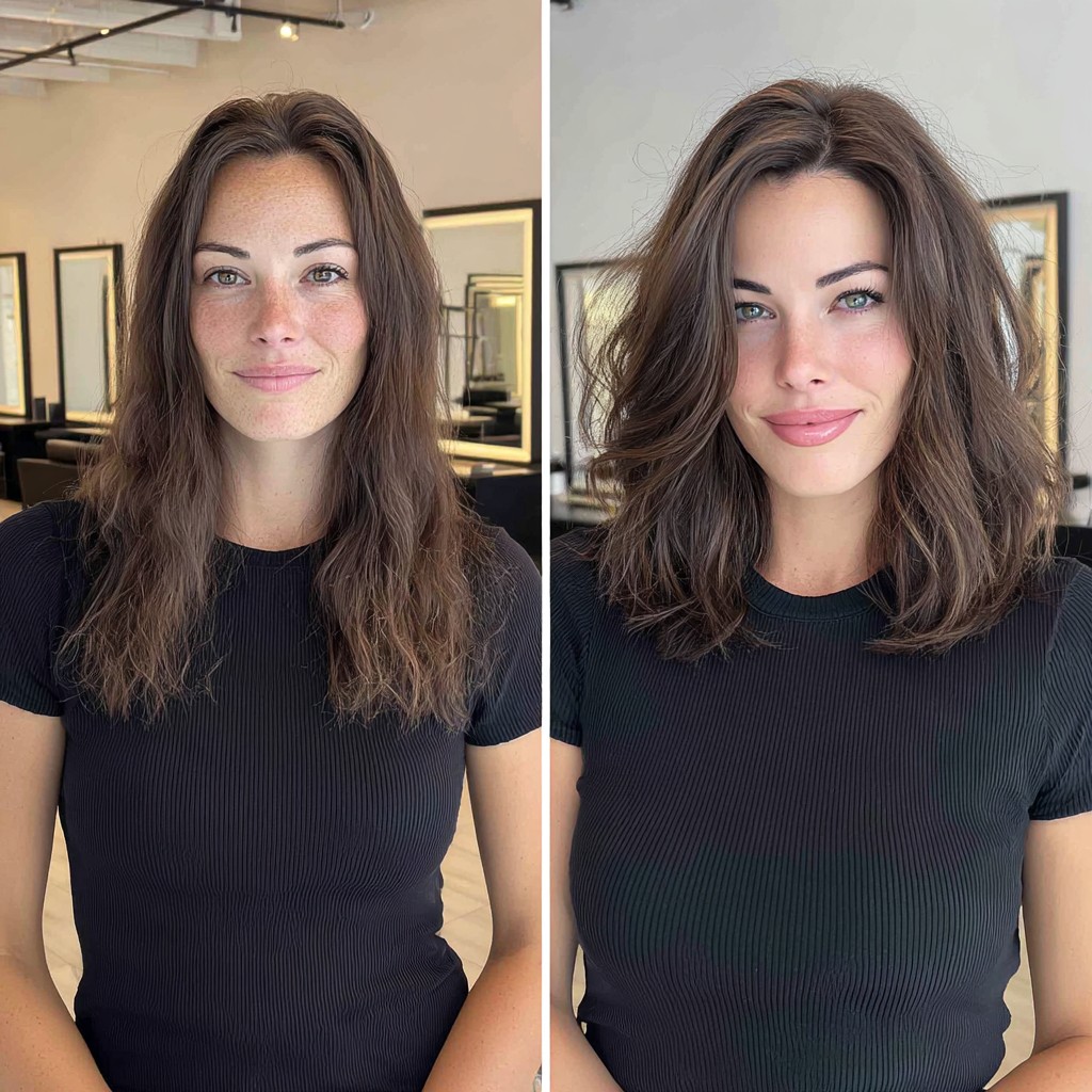 Shoulder-Grazing Textured Long Bob with Interior Face-Framing Layers
