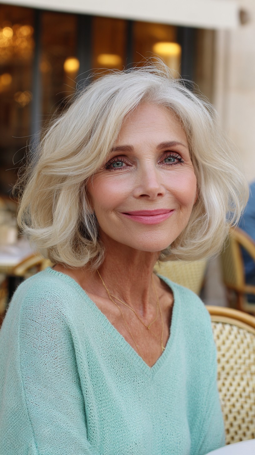 Silver-Stacked Shoulder-Length Bob with Face-Framing Layers