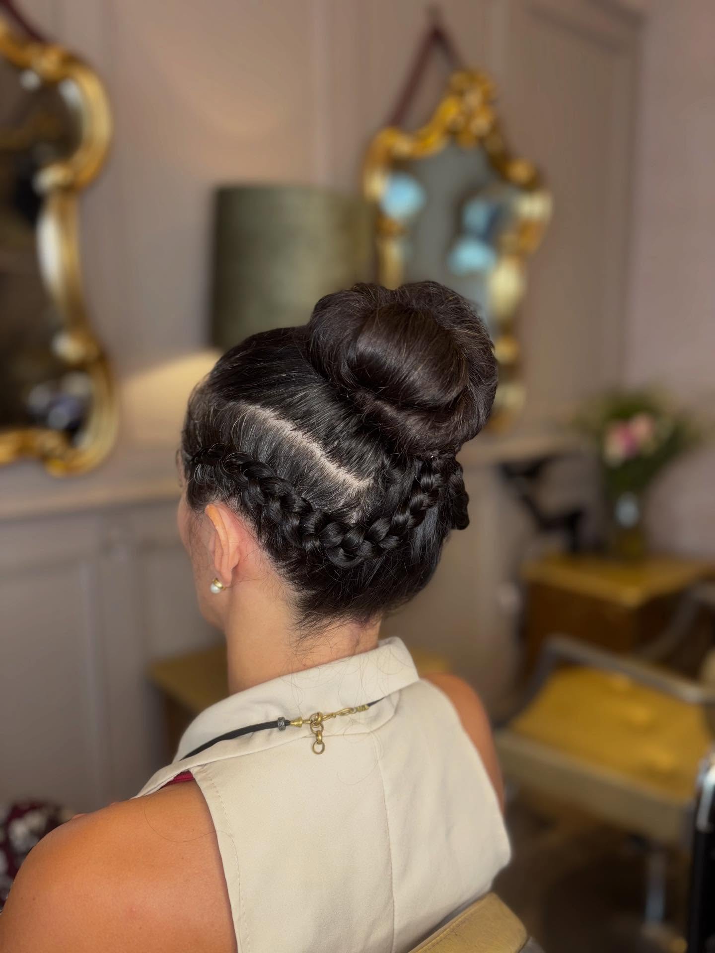 Sleek Double Dutch Halo with High Smooth Bun