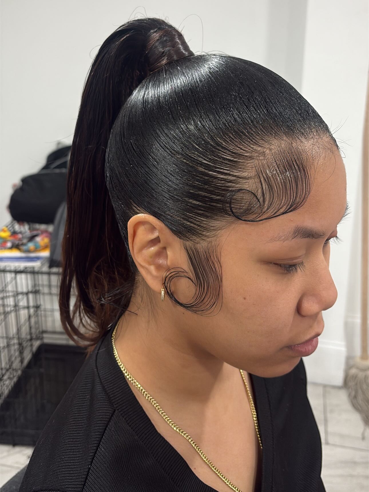 Sleek High Pony with Sculpted Baby Hairs and Wrapped Base