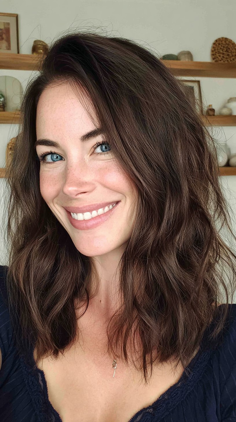 Soft Chocolate Lob with Root Lift and Subtle Face-Framing Layers