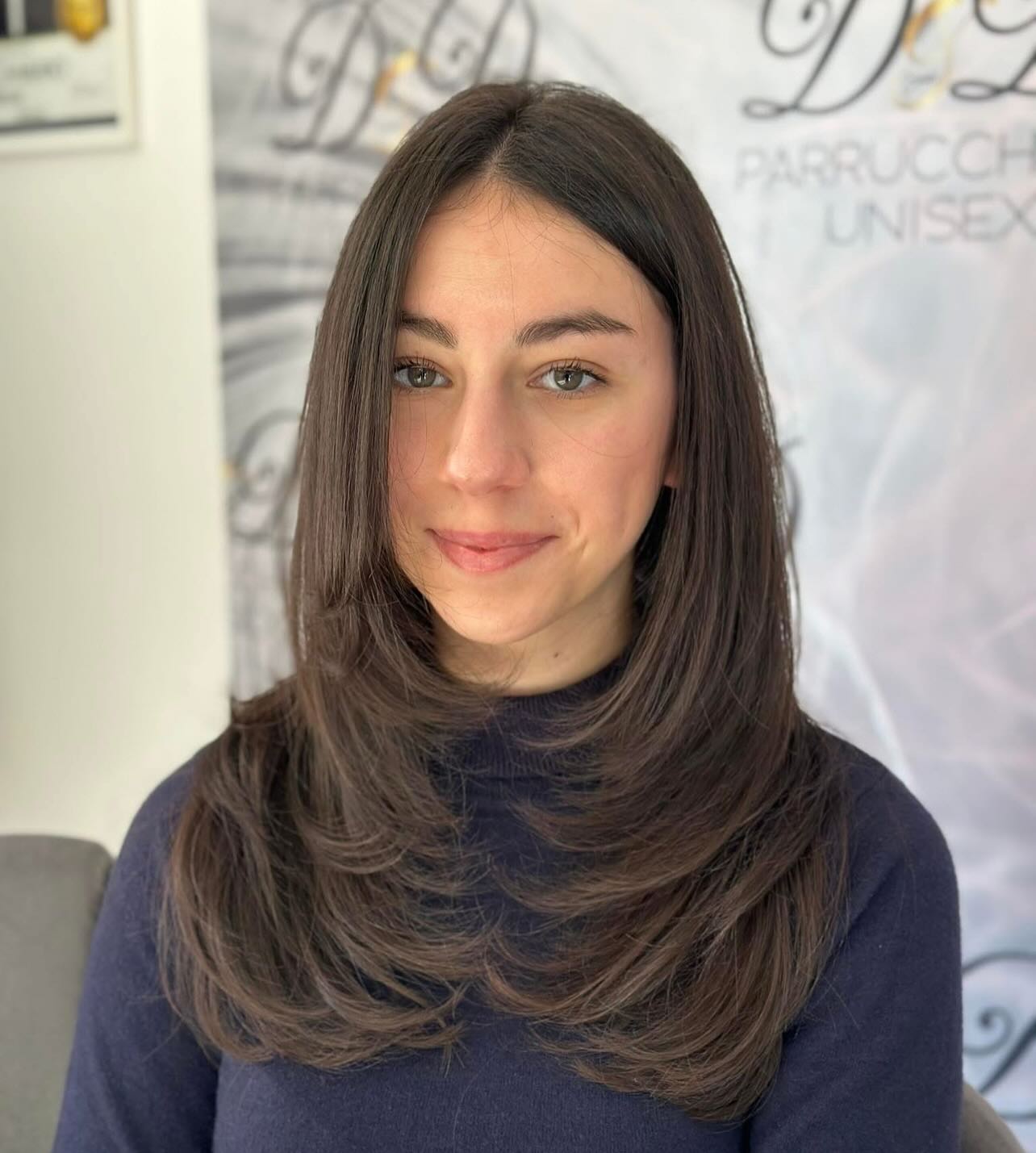 Soft Face-Framing Long Layers with Round-Brush Flicked Ends