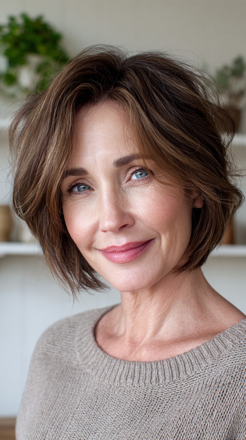 Soft Layered Chin-Length Bob with Subtle Babylights and Root Shadow