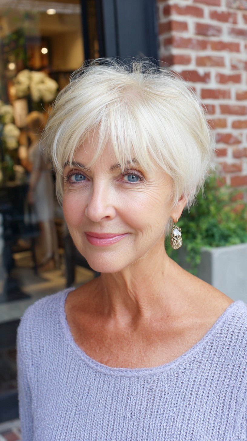 Soft Platinum Textured Pixie-Bob with Wispy Curtain Bangs