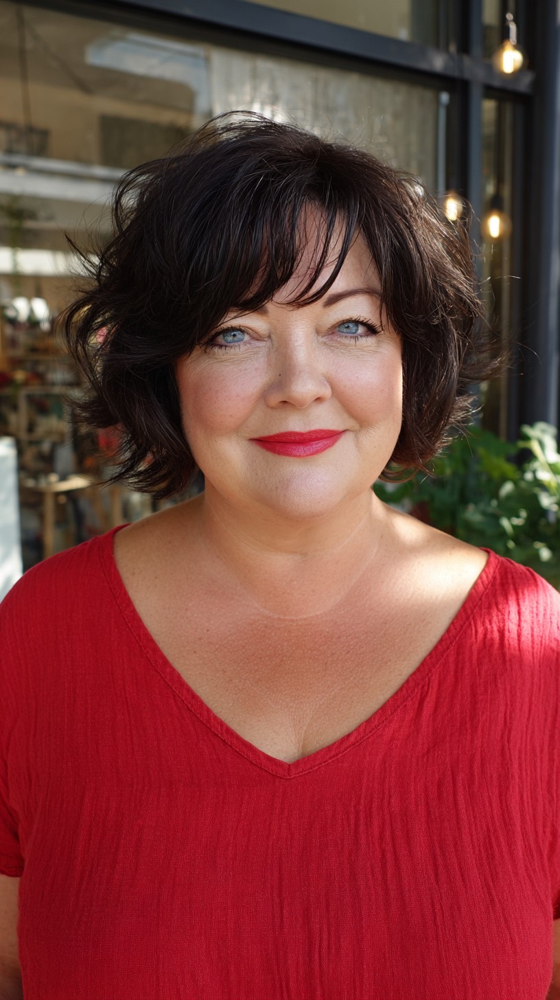 Textured Chin-Length Shag with Rounded Nape and Side-Swept Fringe