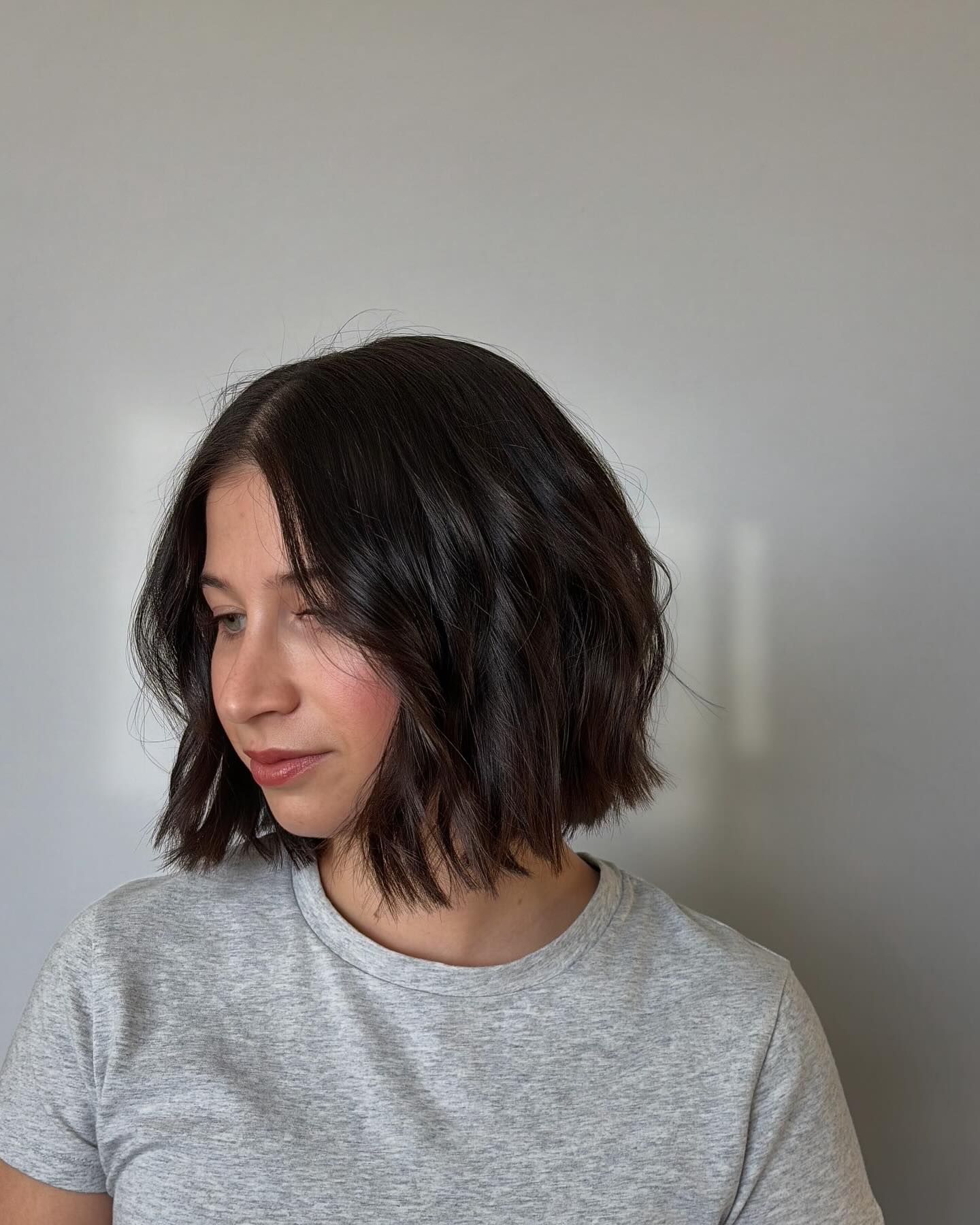 Textured Choppy Chin-Length Bob with Lived-In Root Depth
