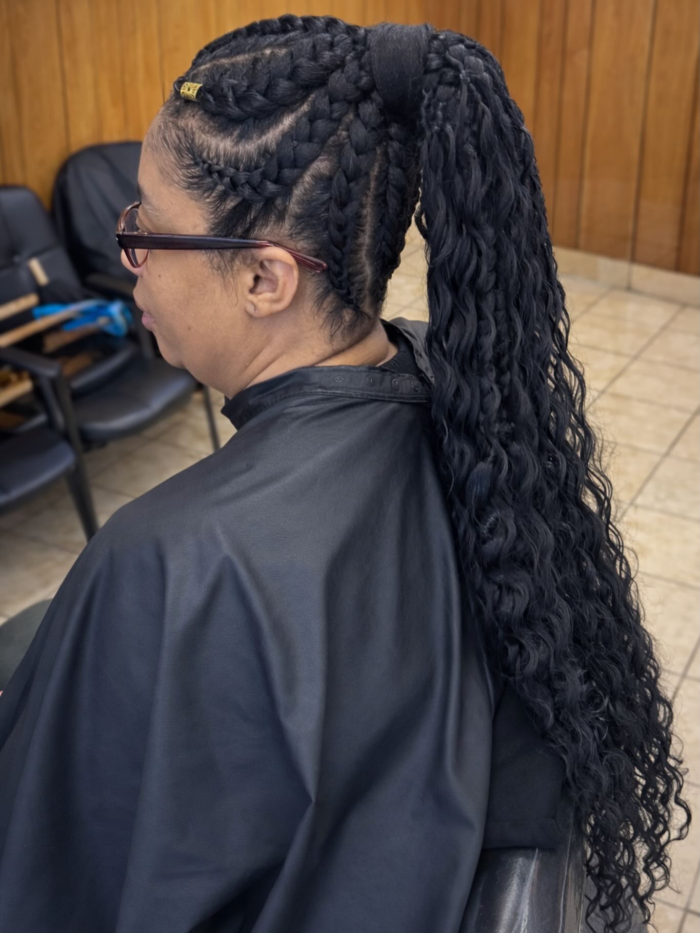 Textured High Ponytail with Feed-In Cornrows