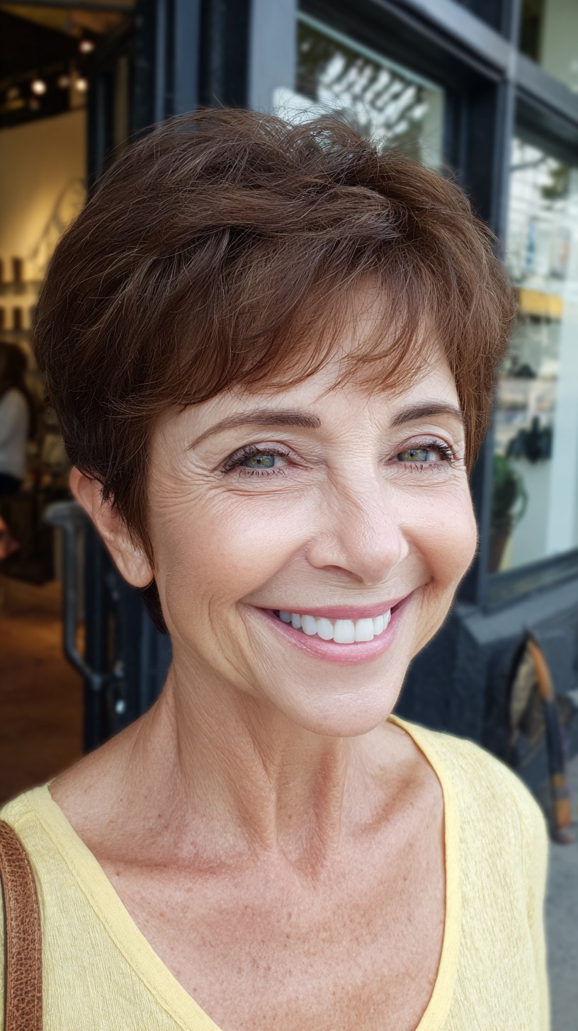 Textured Short Pixie with Feathered Fringe and Crown Lift