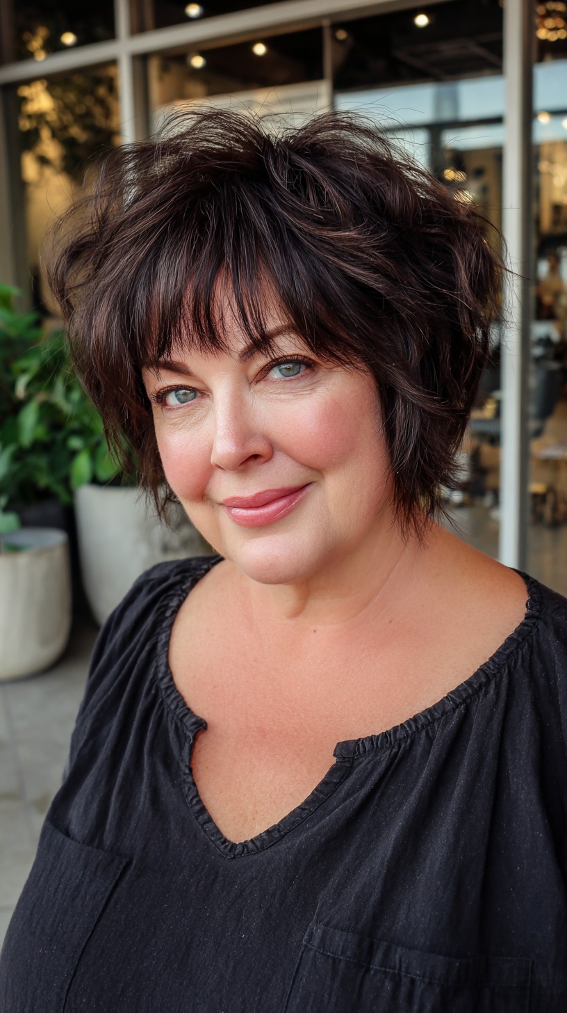 Textured Short Shag with Micro Fringe for Round Faces