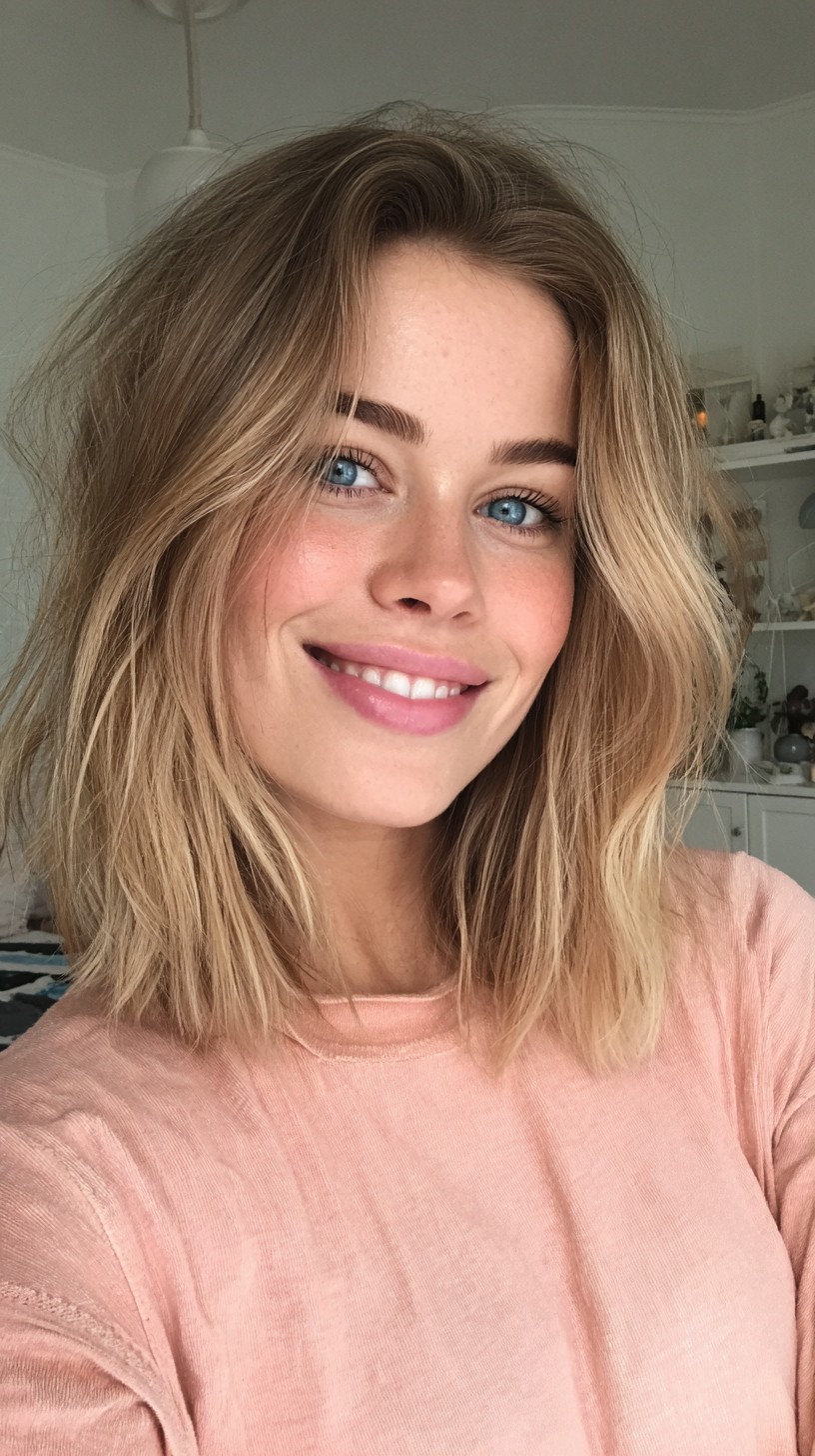 Textured Shoulder-Length Lob with Face-Framing Layers
