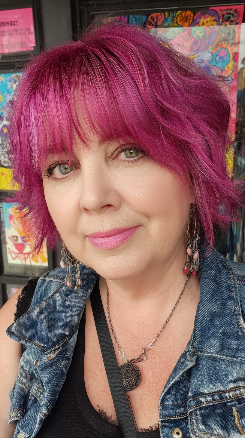 Vivid Magenta Layered Shag with Wispy Fringe