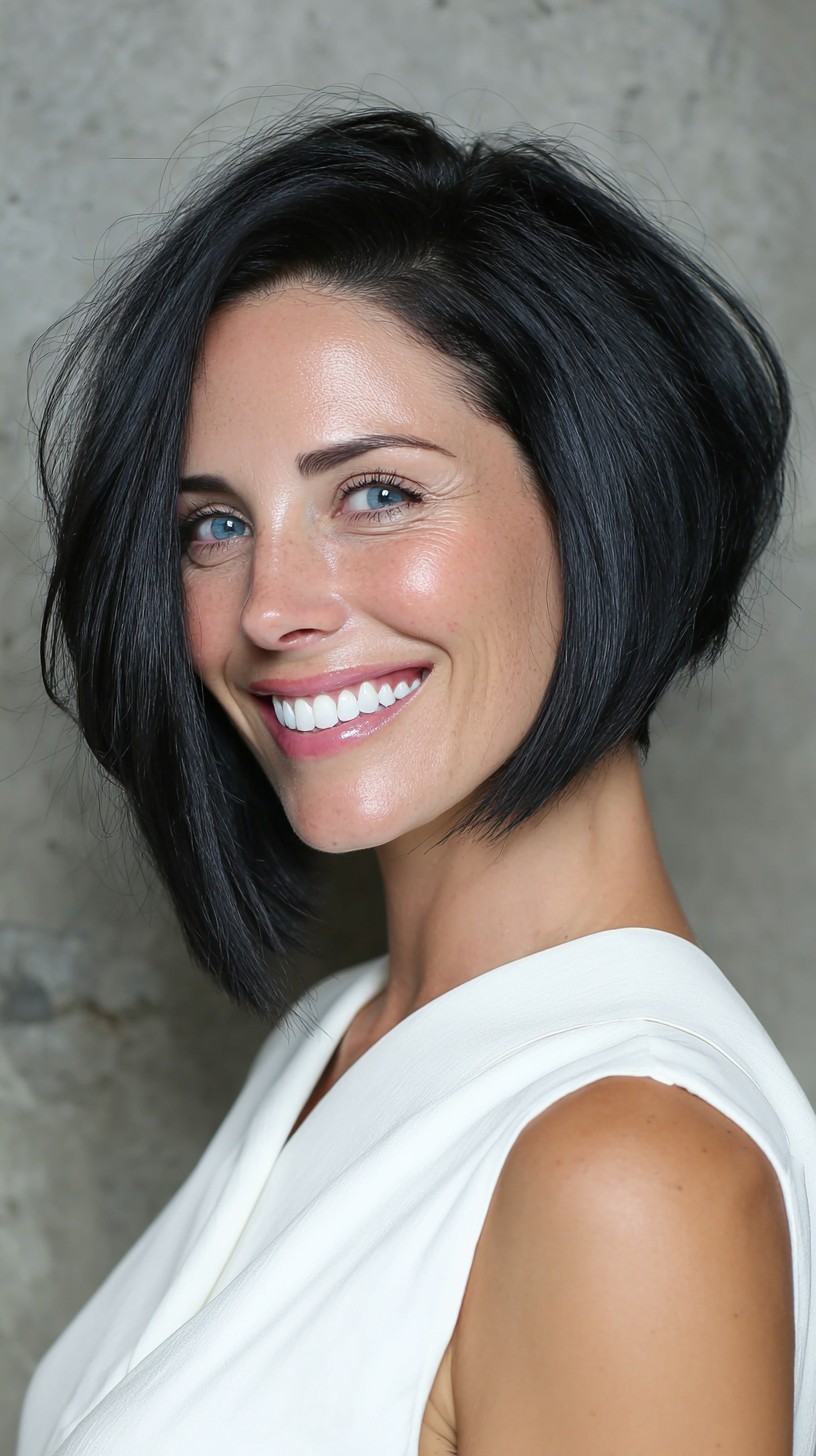 Volumized Angled Chin-Length Bob with Interior Graduation