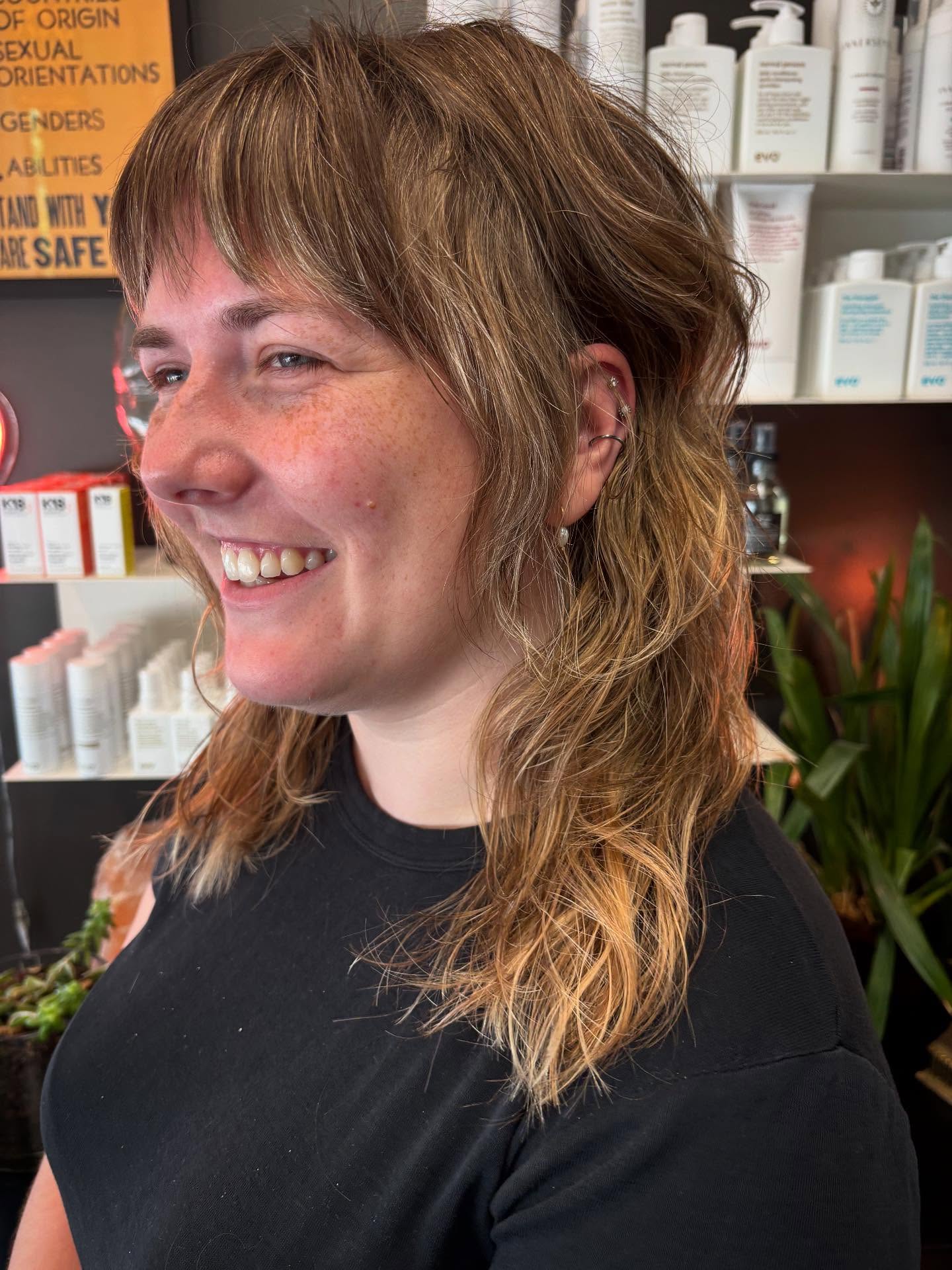 Bronde Shag Mullet with Short Textured Fringe
