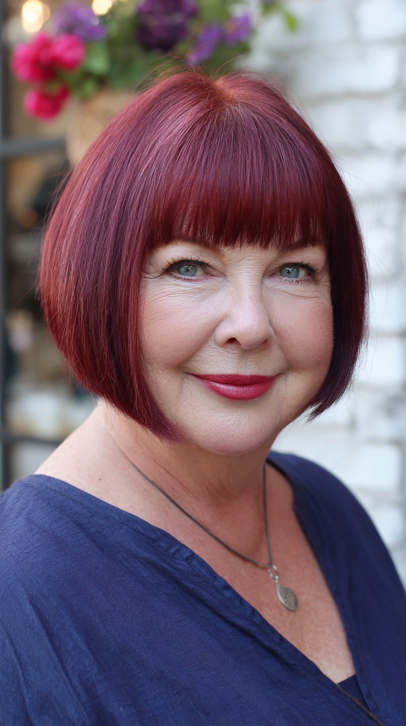 Classic Rounded Chin-Length Bob with Short Blunt Fringe