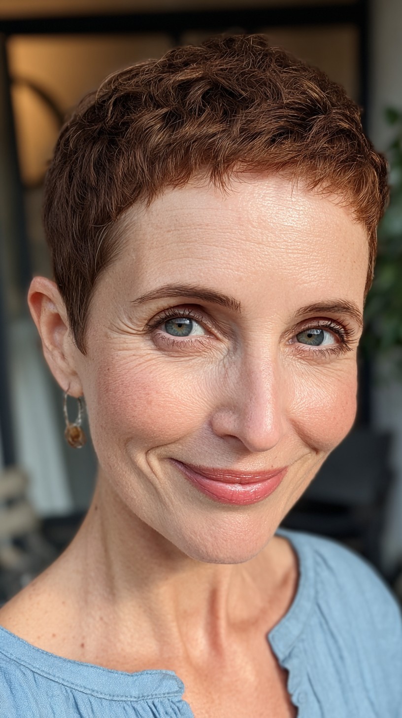 Close-Cropped Copper Micro Pixie with Soft Tapered Sides