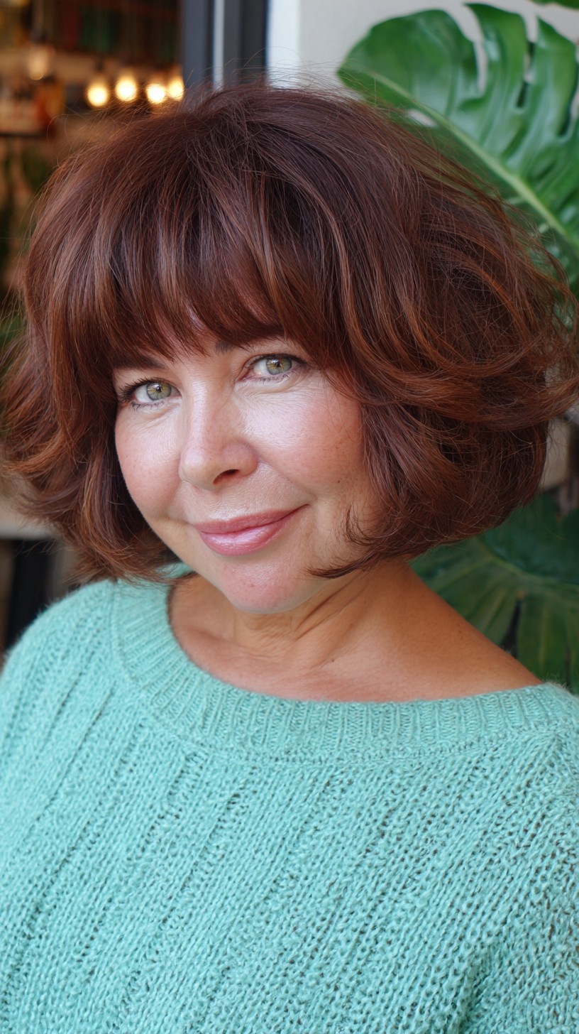 Layered Chestnut French Bob with Subtle Crown Lift