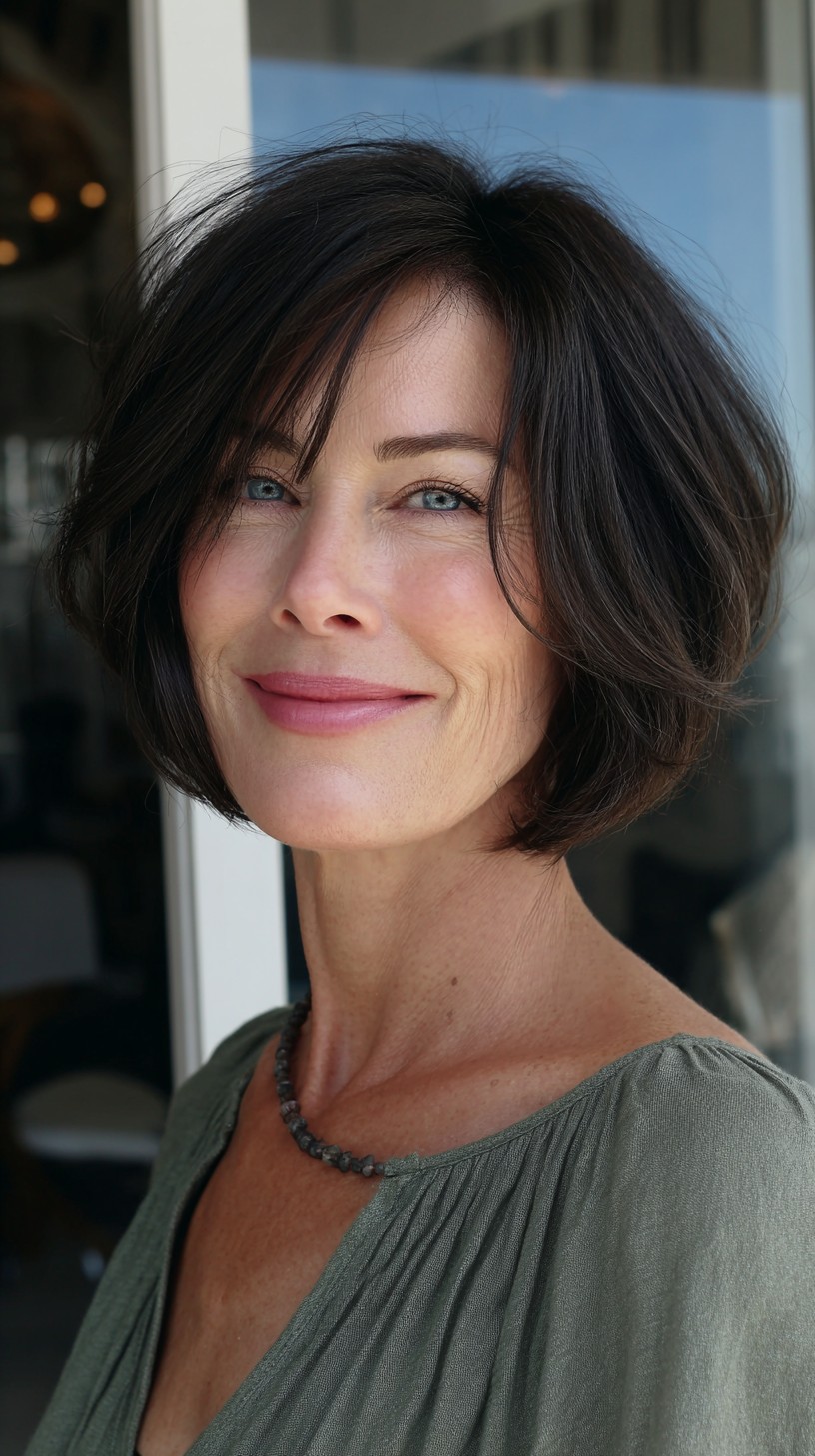 Petite Rounded Jaw-Length Bob with Feathered Micro-Fringe
