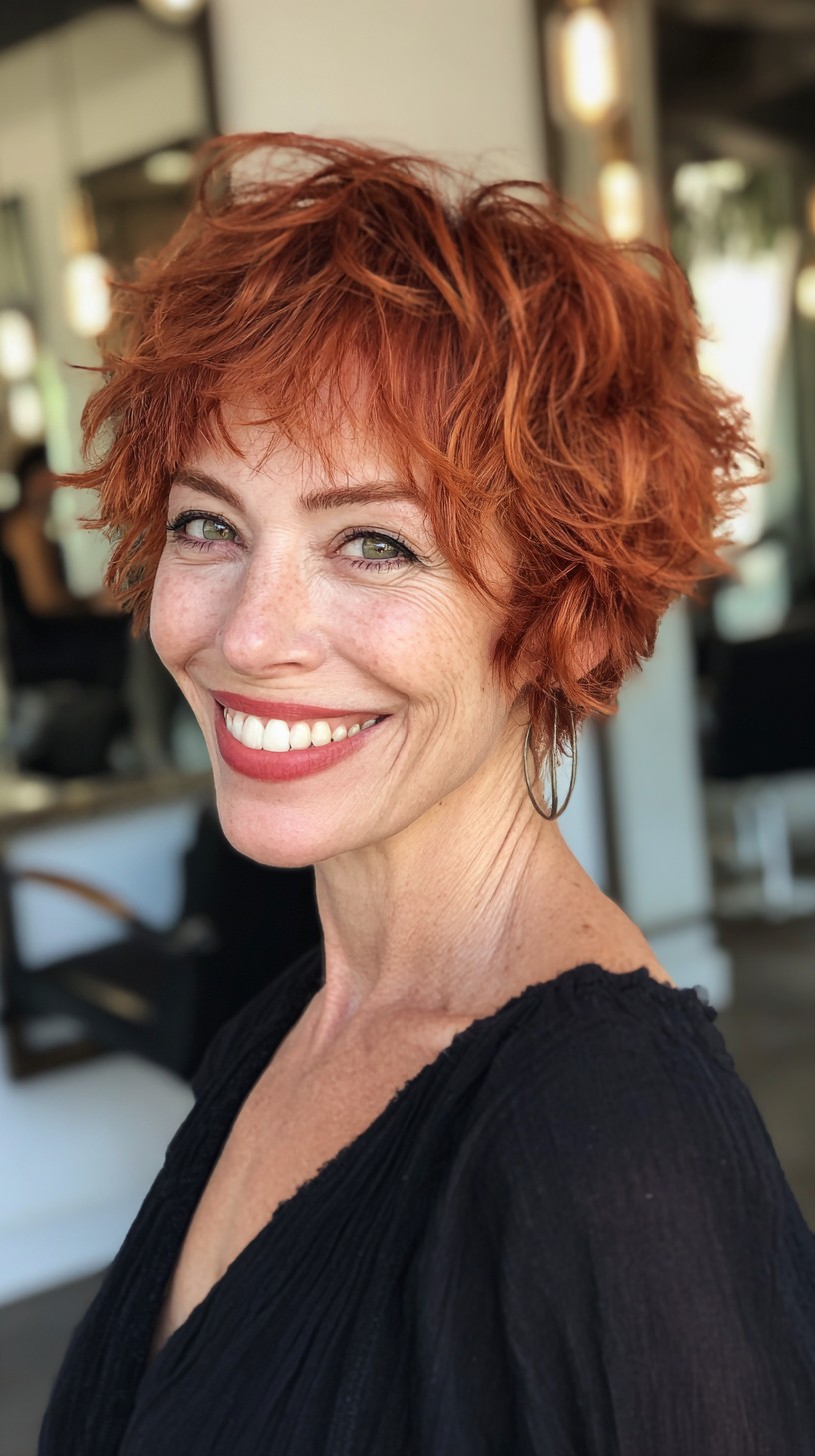Piecey Copper Textured Pixie-Shag with Wispy Fringe
