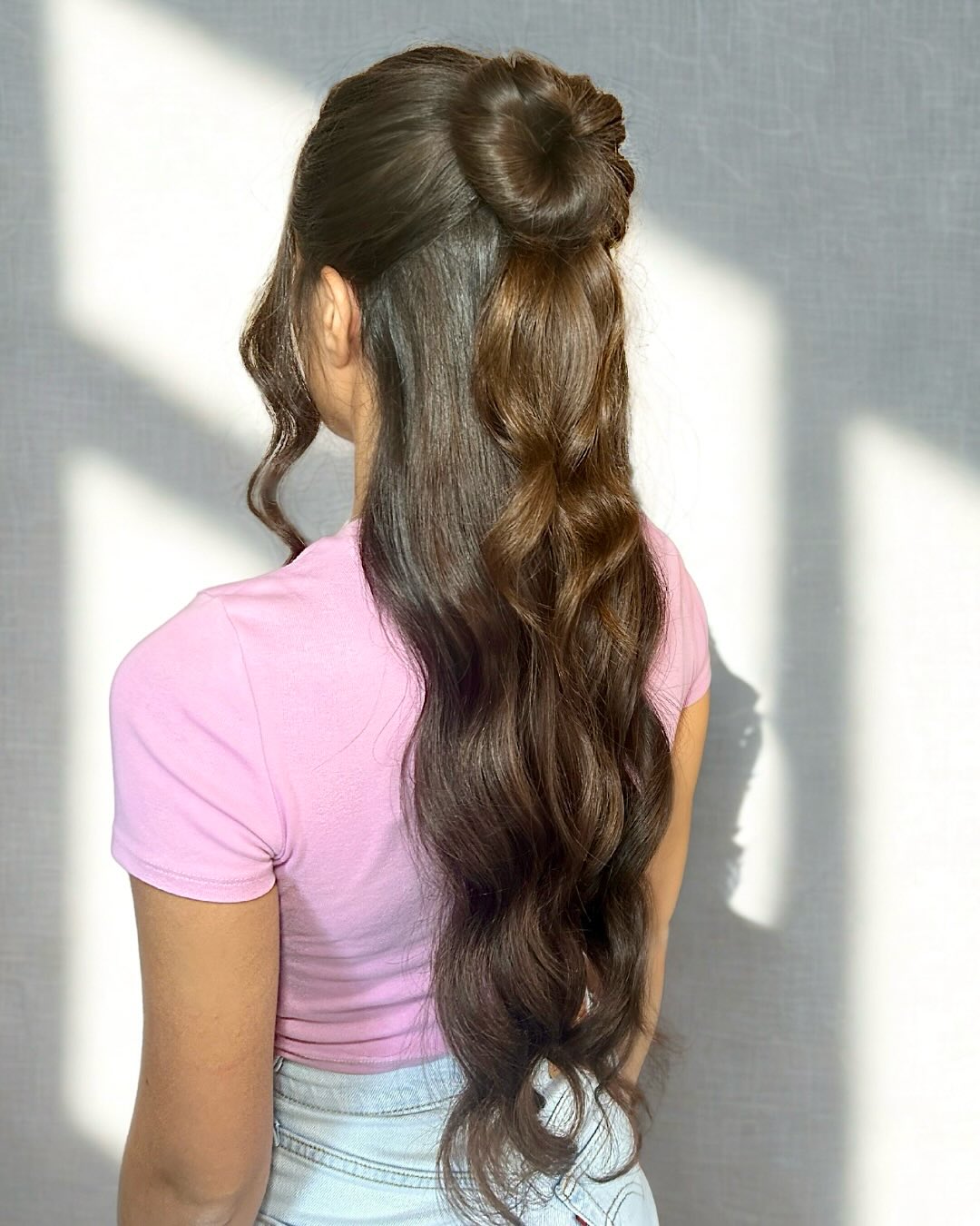 Polished Crown Topknot with Cascading Loose Waves