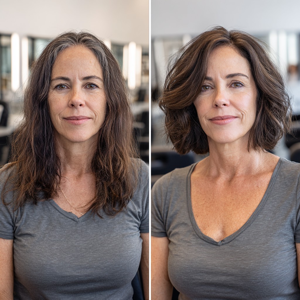 Root-Melt Textured Chin-Length Bob with Radial Crown Layers
