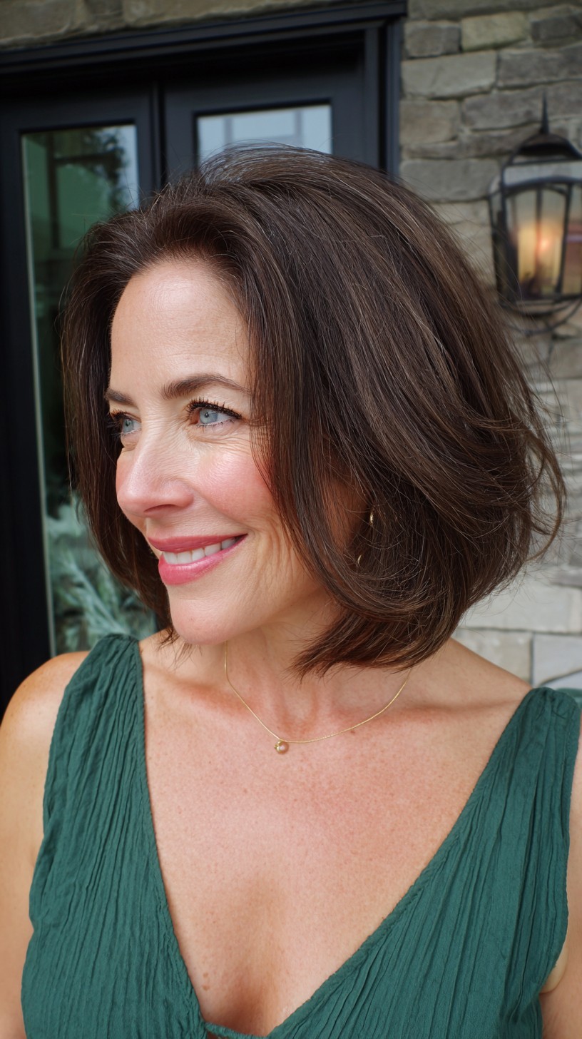 Rooted Chestnut Rounded Layered Bob with Face-Framing Micro-Layers