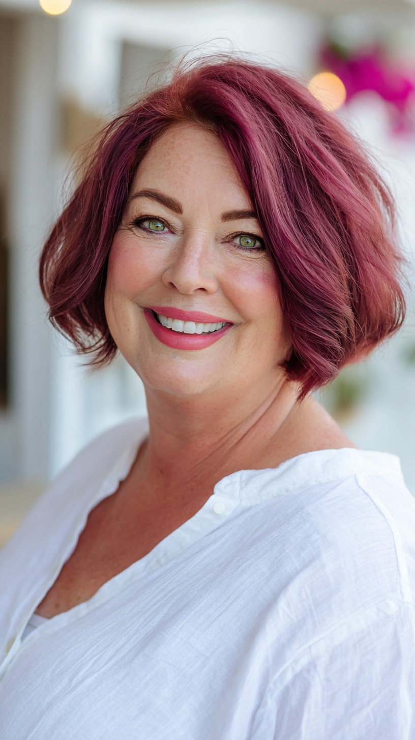 Rosewood Root-Shadow Rounded Chin-Length Bob with Face-Framing Layers