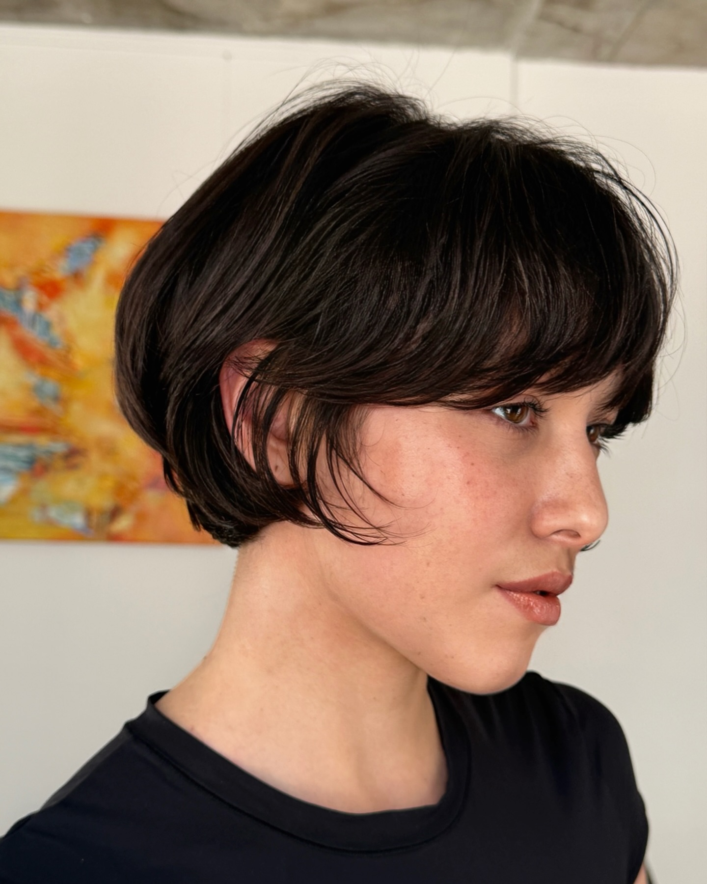 Rounded Chin-Length Bob with Stacked Nape and Wispy Fringe