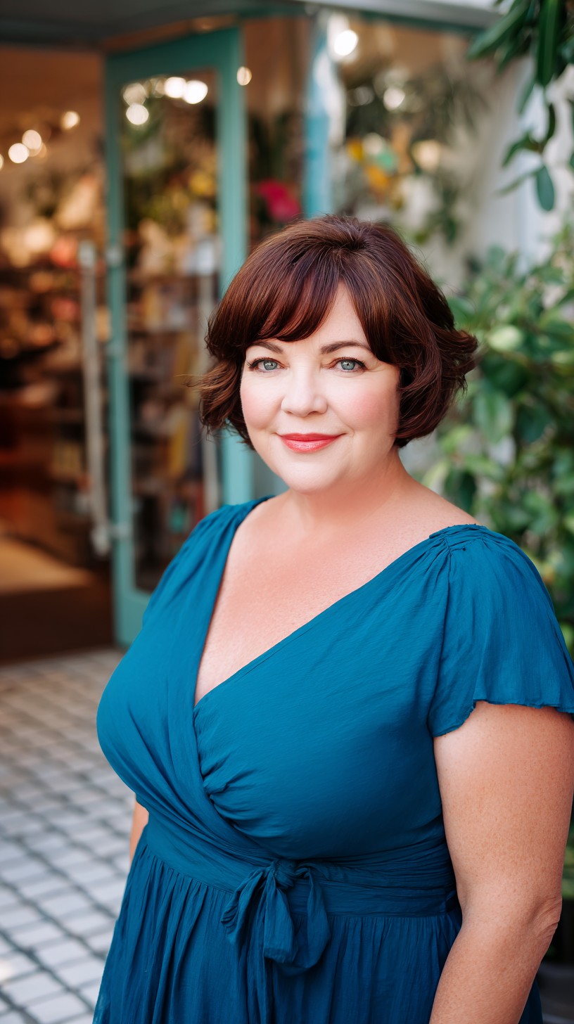 Rounded French Bob with Inward Flip and Side-Swept Micro Bangs