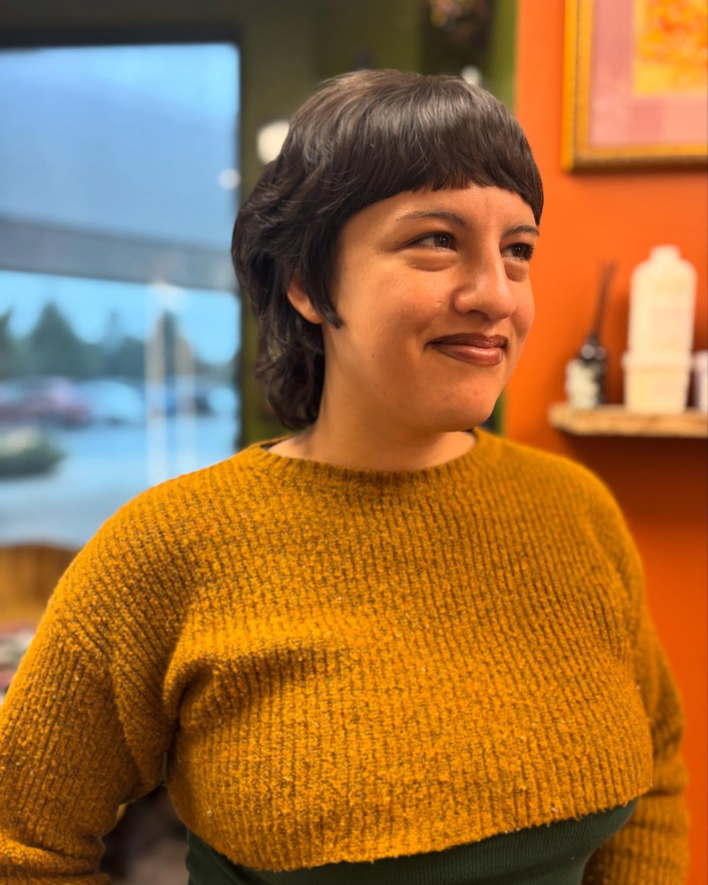 Rounded Modern Mullet with Soft Mini Fringe