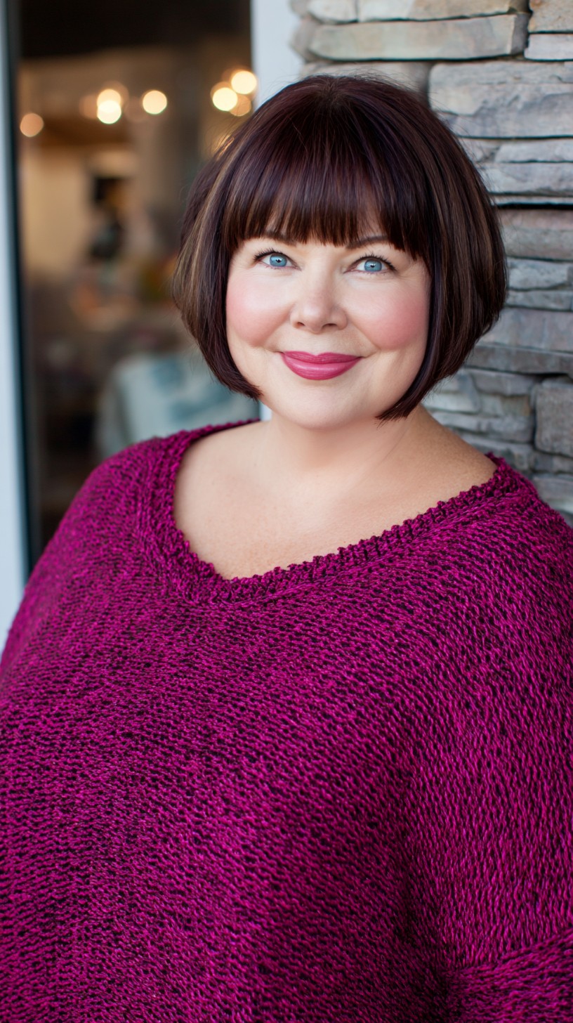 Rounded Short Bob with Micro-Blunt Fringe and Subtle Face-Framing