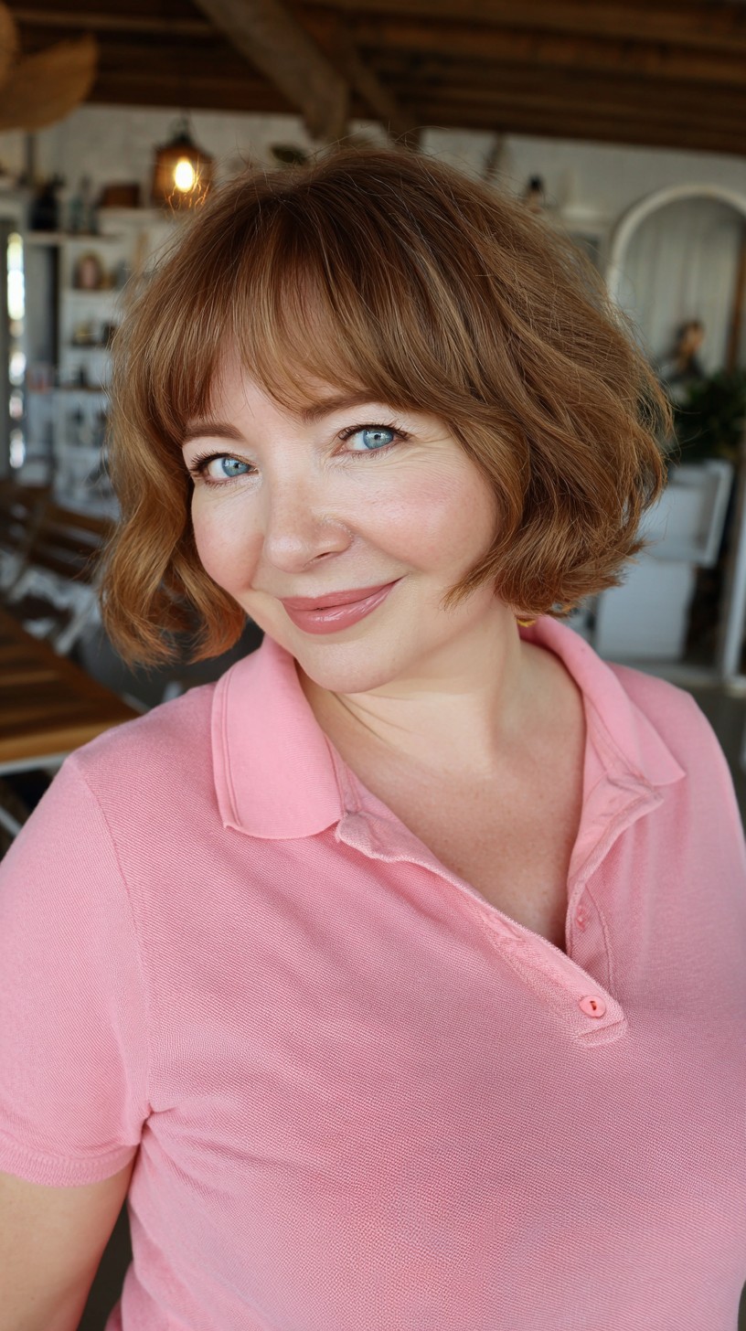 Rounded Textured French Bob with Soft Mini Bangs