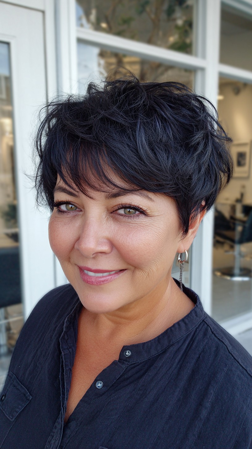 Short Feathered Pixie with Tapered Temples and Lifted Crown