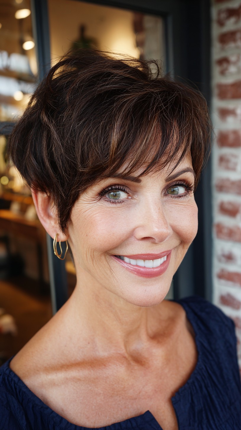Short Textured Pixie with Diagonal Wispy Fringe