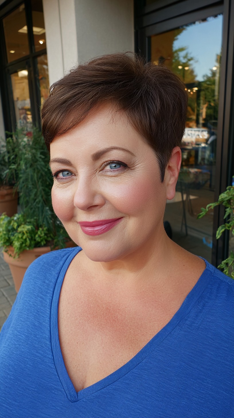 Short Textured Pixie with Soft Side-Swept Fringe and Tapered Nape