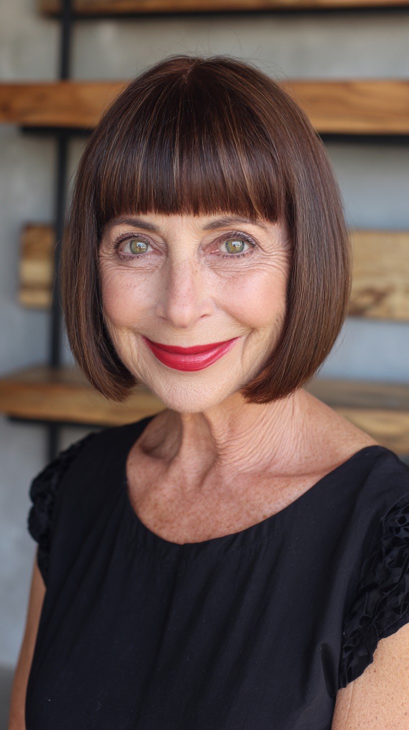 Sleek Chin-Length Blunt Bob with Micro-Bangs